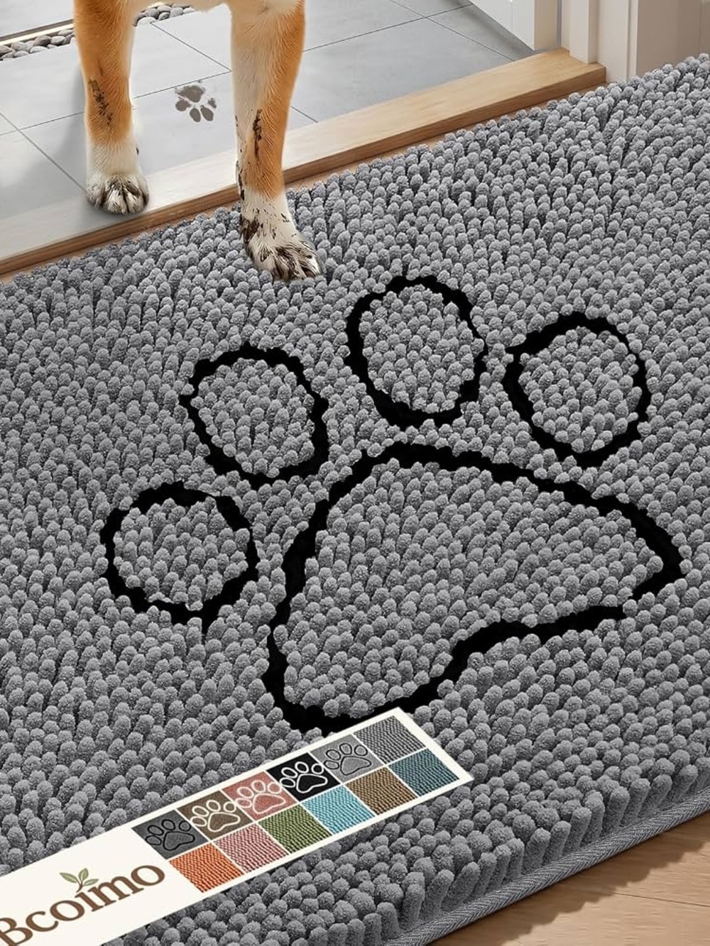 Gray Paw Print Dog Mat - Non-Slip Entry Rug 30 inches by 20 inches